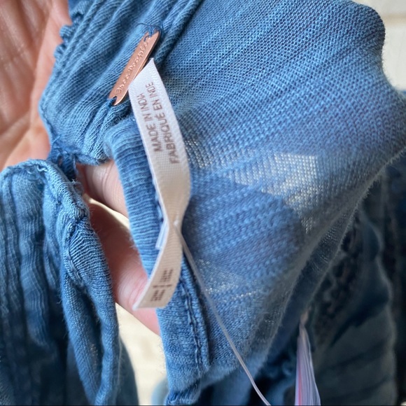 *SOLD* Free People Blue Ruffle Mock Neck Blouse - Picture 3 of 6